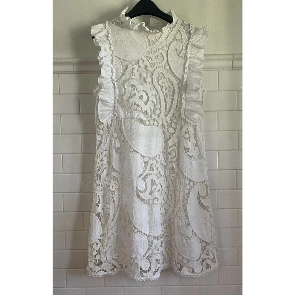 See by Chloe White Ruffle Smocked Lace Dress Paisley Ruffle US size 8 EU size 44 - Picture 6 of 11